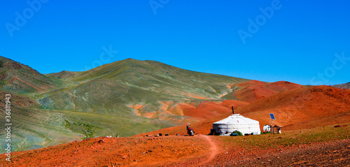 Mongolian yurt in the mountains