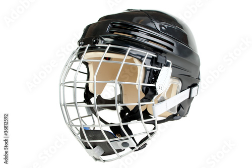 Black junior size hockey helmet, isolated on white