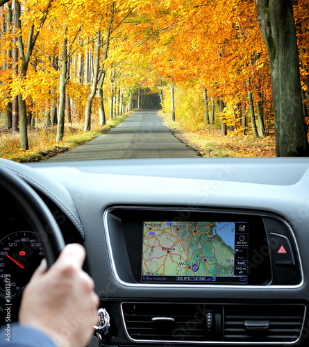 Travel by car with gps in autumnal scenery #36813173