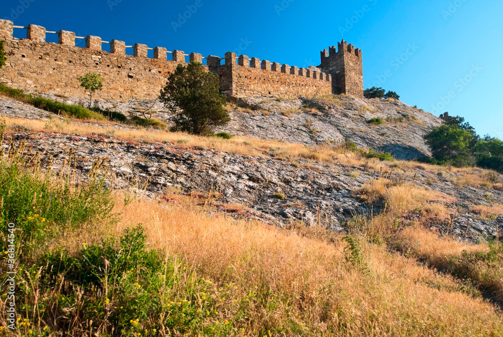 walls of Genoese fortress in Sudak, Crimea, Ukraine