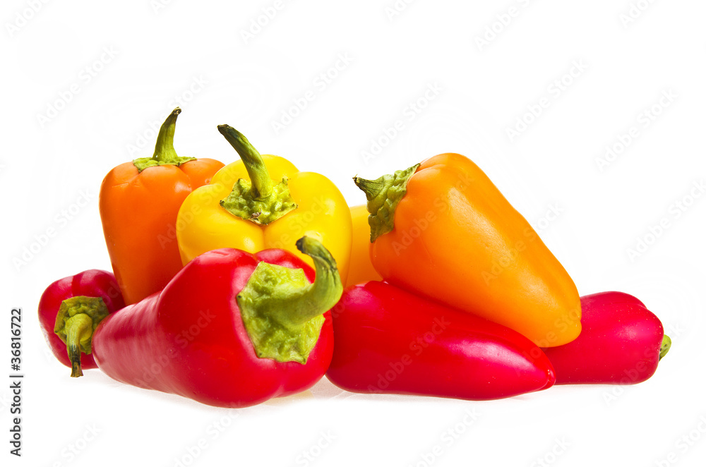 Colored pepper on a white background