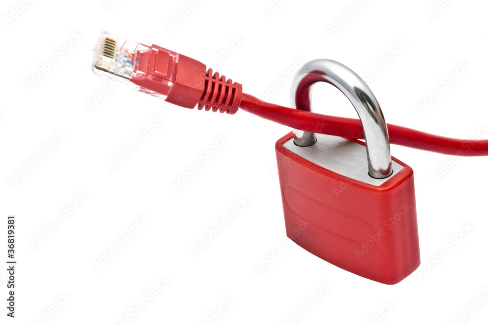Red padlock and USB plug Red padlock and USB plug
