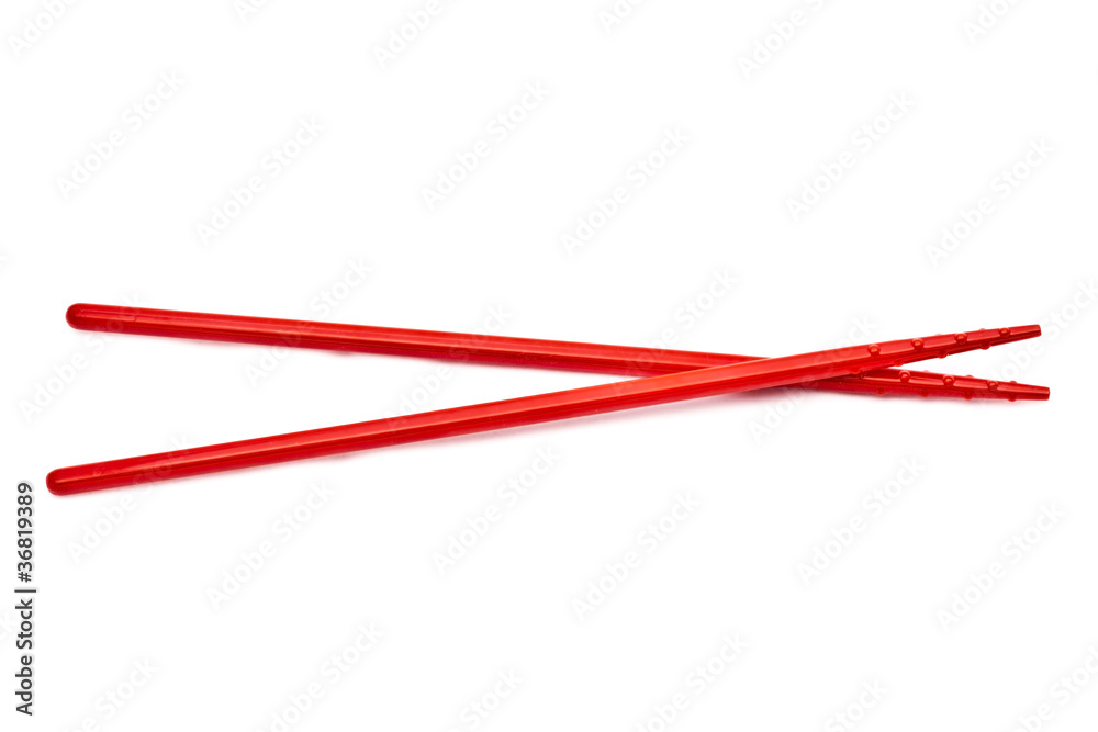 Red chopsticks isolated on white background Red chopsticks isolated on white background