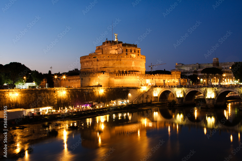 Castle of Saint Angelo in Rome at night