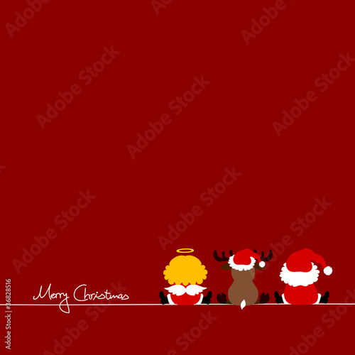 Xmas Card Santa, Angel & Reindeer Red