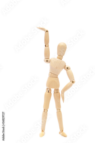 Wooden figure raising arm   hand