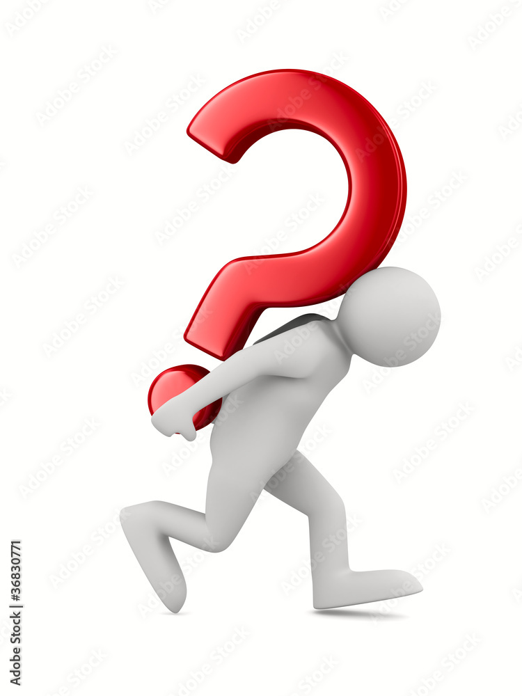 man with question on white. Isolated 3D image man with question on white. Isolated 3D image
