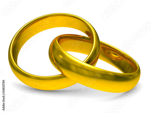 Two gold wedding rings. Isolated 3D  image photo