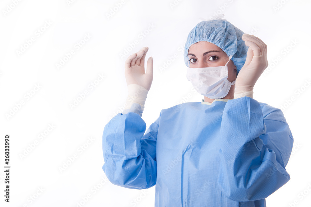 Sterile feminine nurse or doctor with the hands up Sterile feminine nurse or doctor with the hands up
