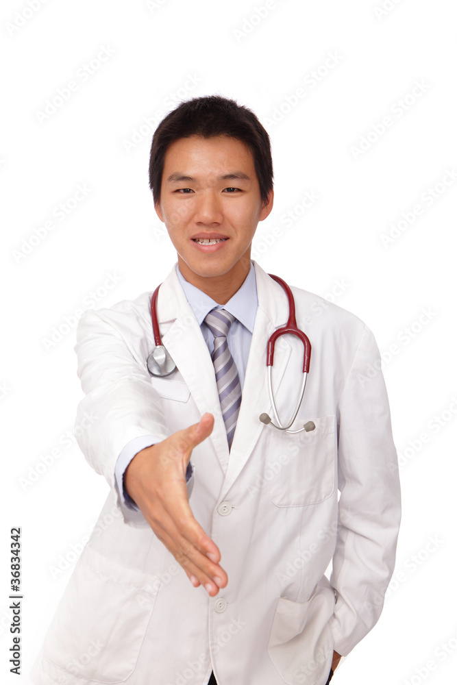 smiling doctor giving hand for handshaking smiling doctor giving hand for handshaking