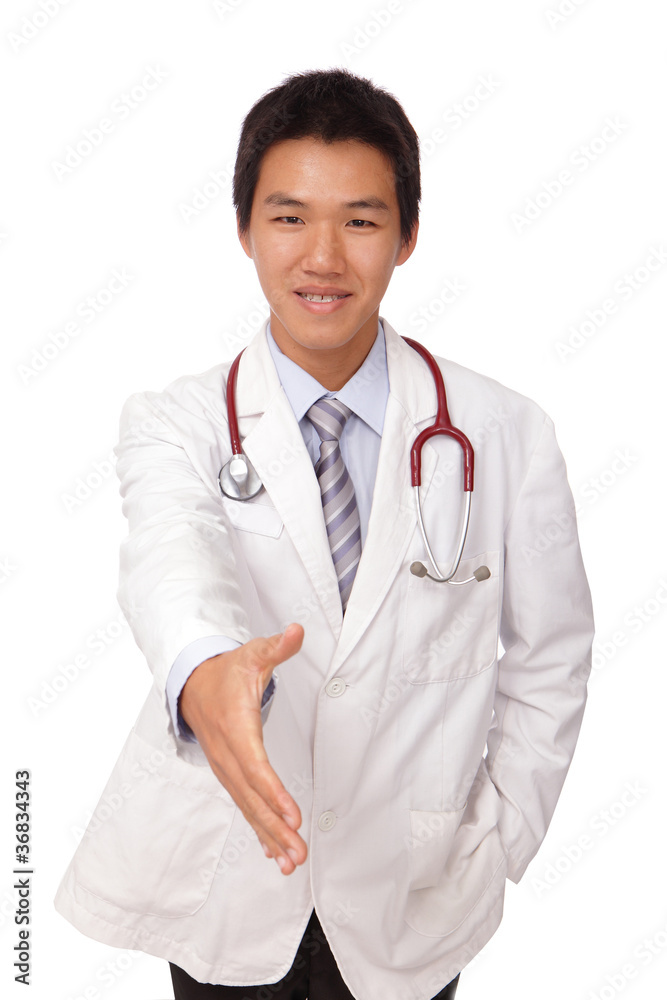 smiling doctor giving hand for handshaking smiling doctor giving hand for handshaking