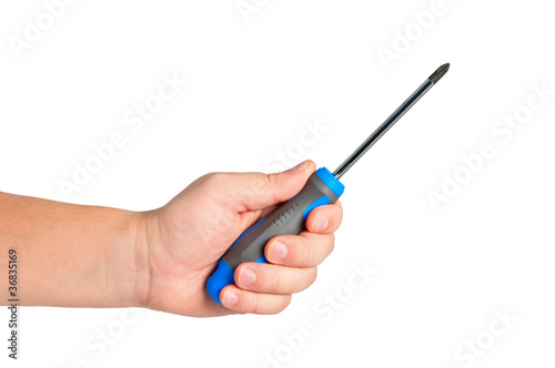 Screwdriver in hand isolated on white background.