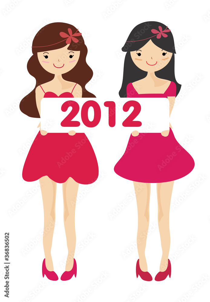 Cute girls with 2012 new year letter Cute girls with 2012 new year letter