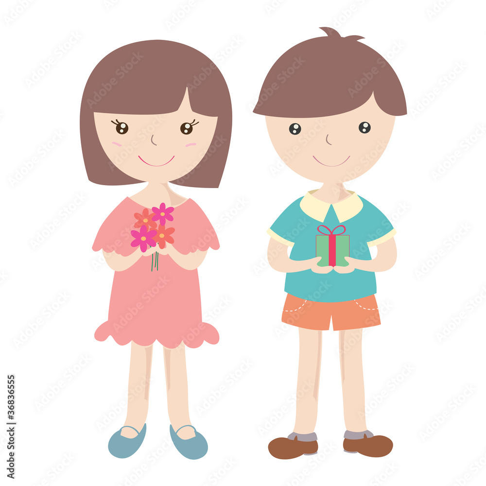 Cute girl and boy with gift box Cute girl and boy with gift box
