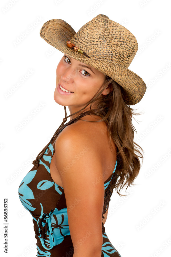 Jeune fille porte un chapeau et une robe Jeune fille porte un chapeau et une robe