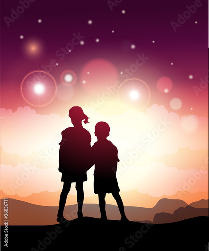 Kids Looking At The Stars