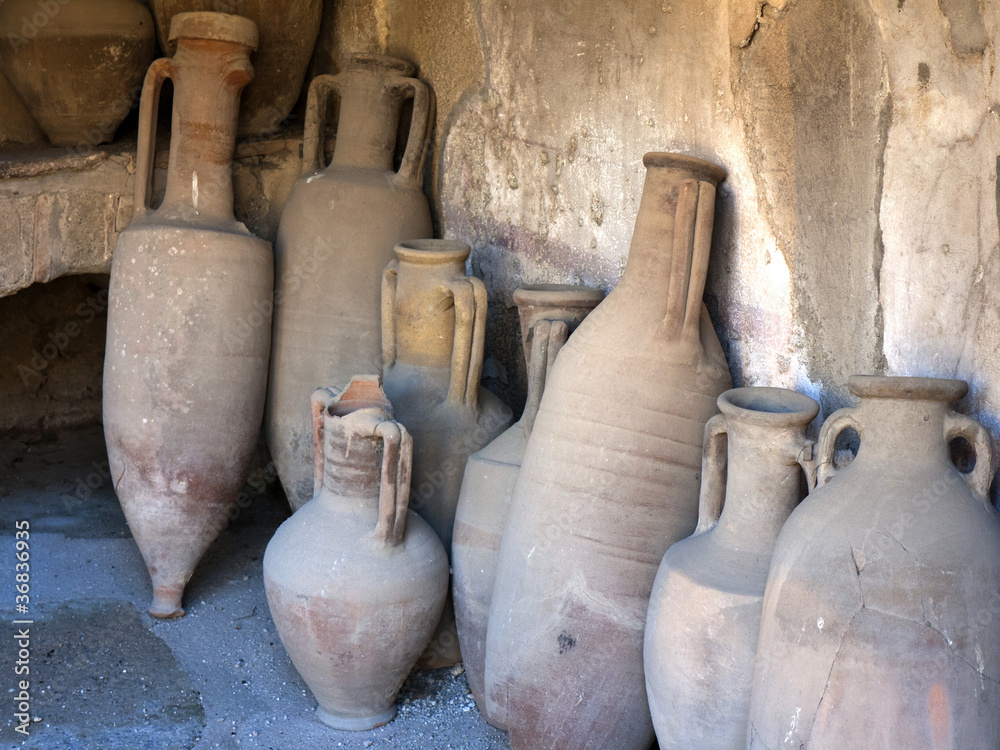 Amphorae in buried city Herculaneum in Italy Amphorae in buried city Herculaneum in Italy