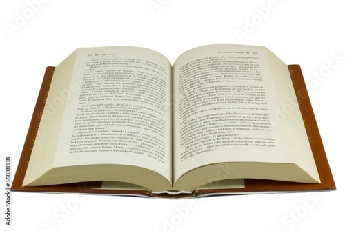 Open thick book on white isolated background