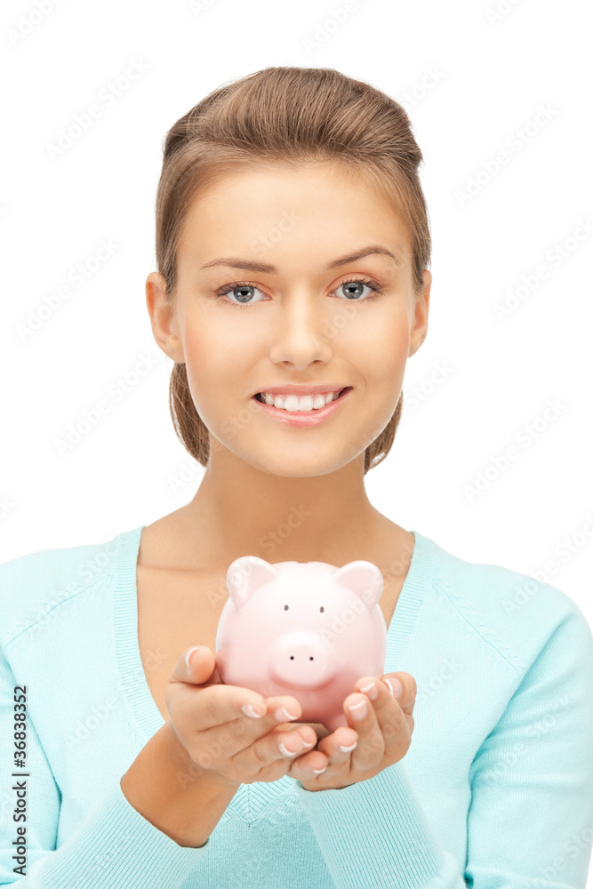 lovely woman with piggy bank lovely woman with piggy bank