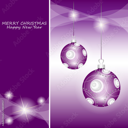 buon natale, palline natalizie su sfondo viola