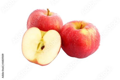 fresh Red Apple with water drop on white background