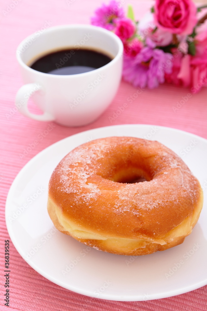 sweet sugar donut with a cup of coffee sweet sugar donut with a cup of coffee