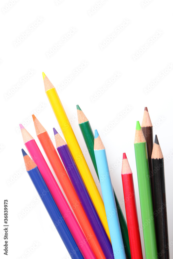 Colored pencils isolated on white background