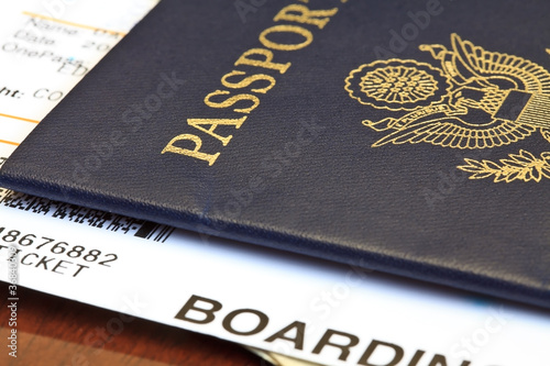 Macro shot of passport and boarding pass