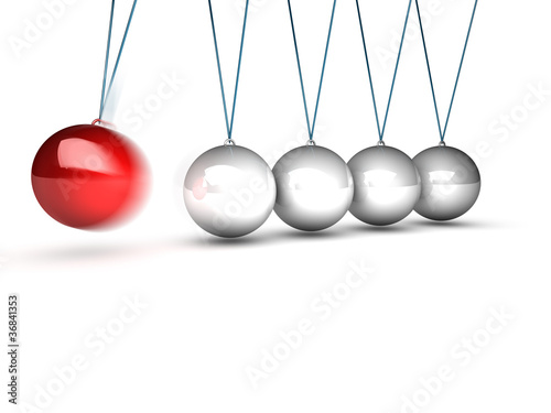 balancing balls newtons cradle over white background