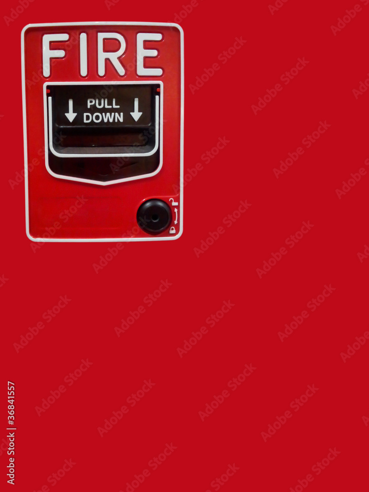 Fire alarm with handle isolated over a red background