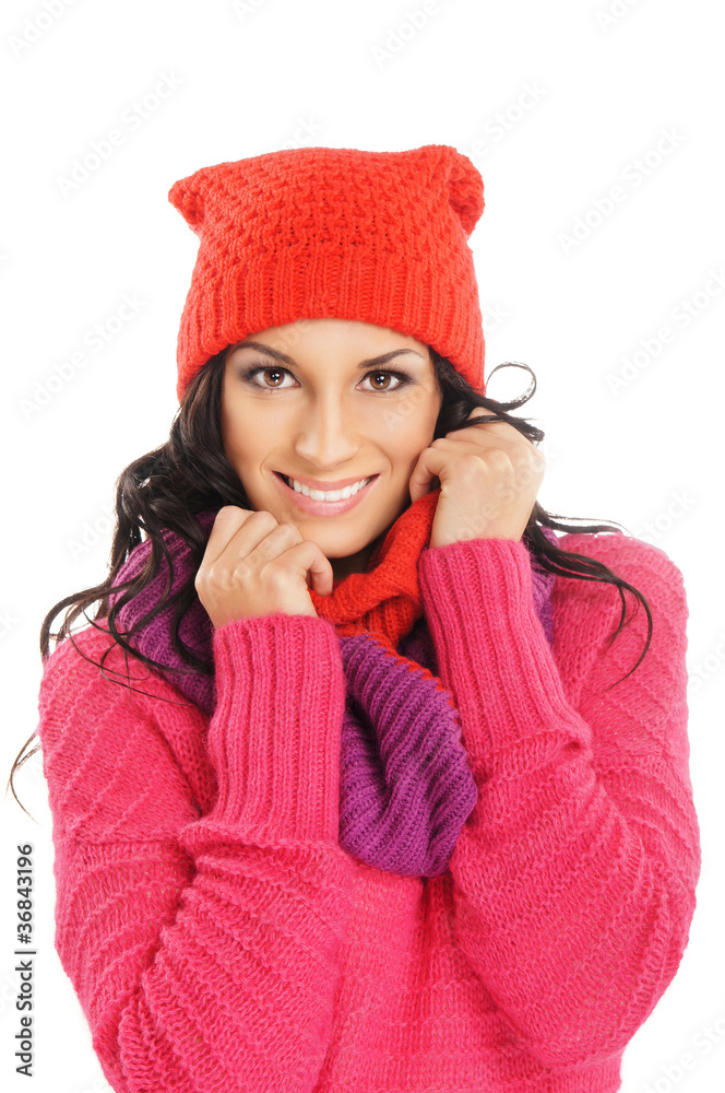 Portrait of young beautiful girl in winter style