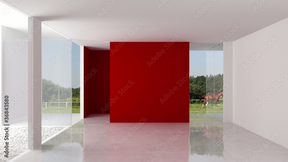 Red Wall in a White Loft