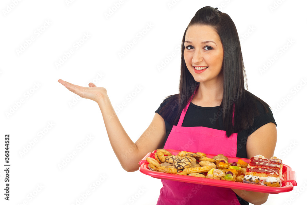 Confectioner woman making presentation Confectioner woman making presentation