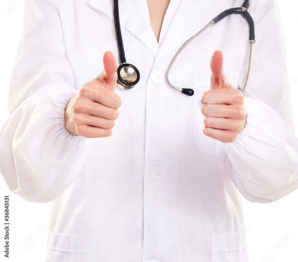 Young attractive female doctor isolated on white
