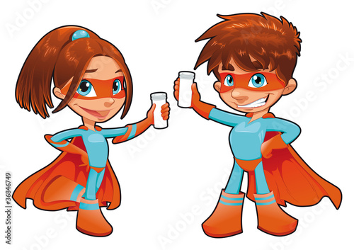 Young superheroes. Vector characters. Isolated objects