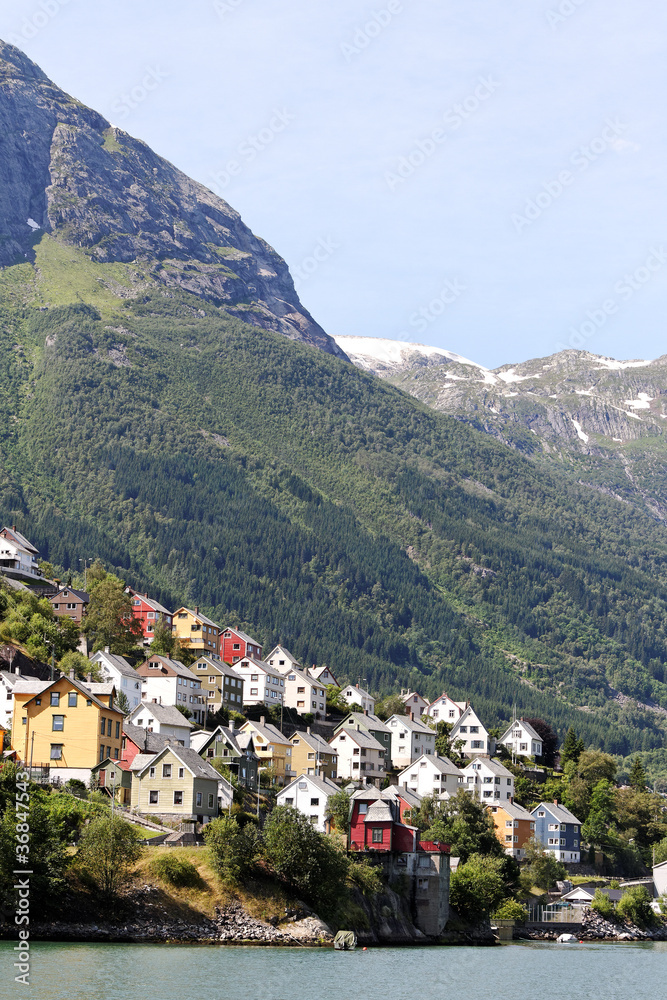 Village at norwegian fjord.