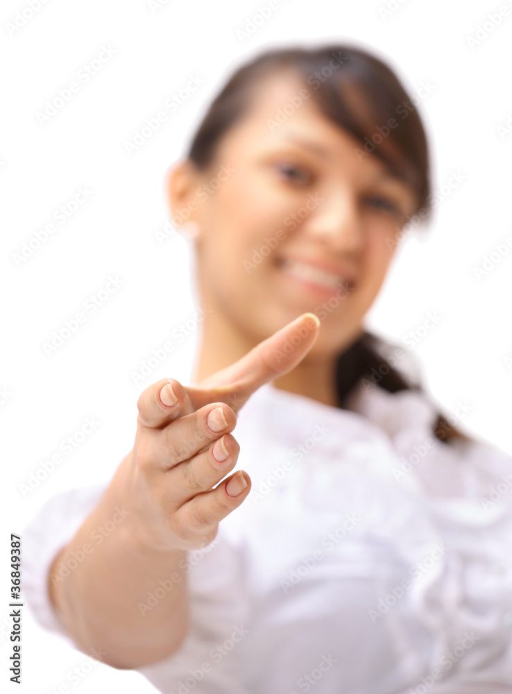 Business woman gives a handshake