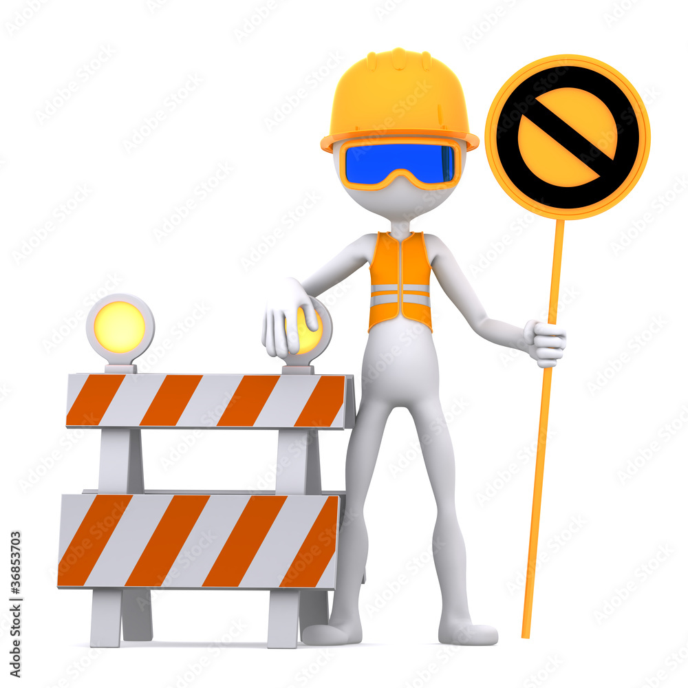 Fototapeta premium Construction worker with STOP sign. Site under construction