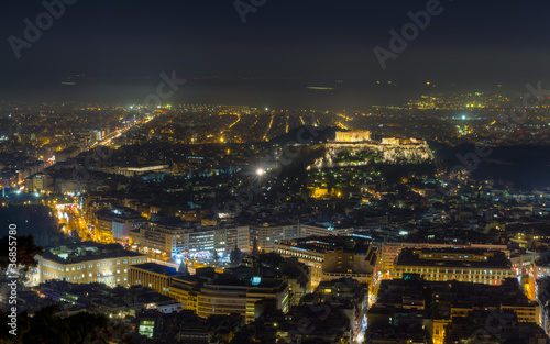 Acropolis night view from Lycabettus hill, Athens