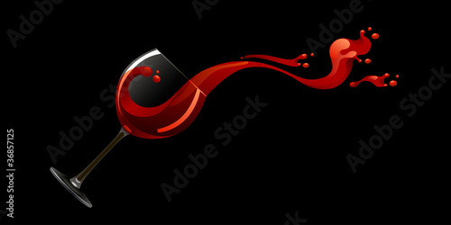 Glass of red wine on a black background