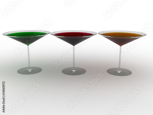 Glass wine glasses with colored liquid on a white background. №1