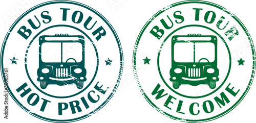 Stamps with bus symbol and the words bus tour inside