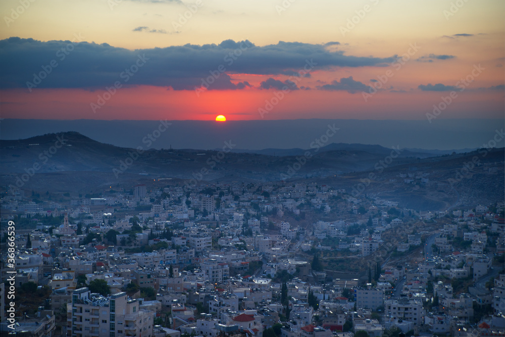 Sunrise in Bethlehem city in Palestine, Israel