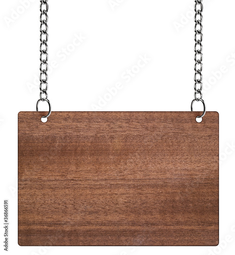 wooden sign on the chains. with clipping path
