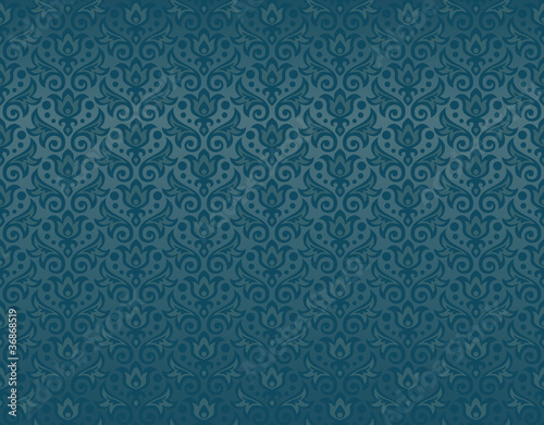 seamless pattern of aquamarine flowers and leaves
