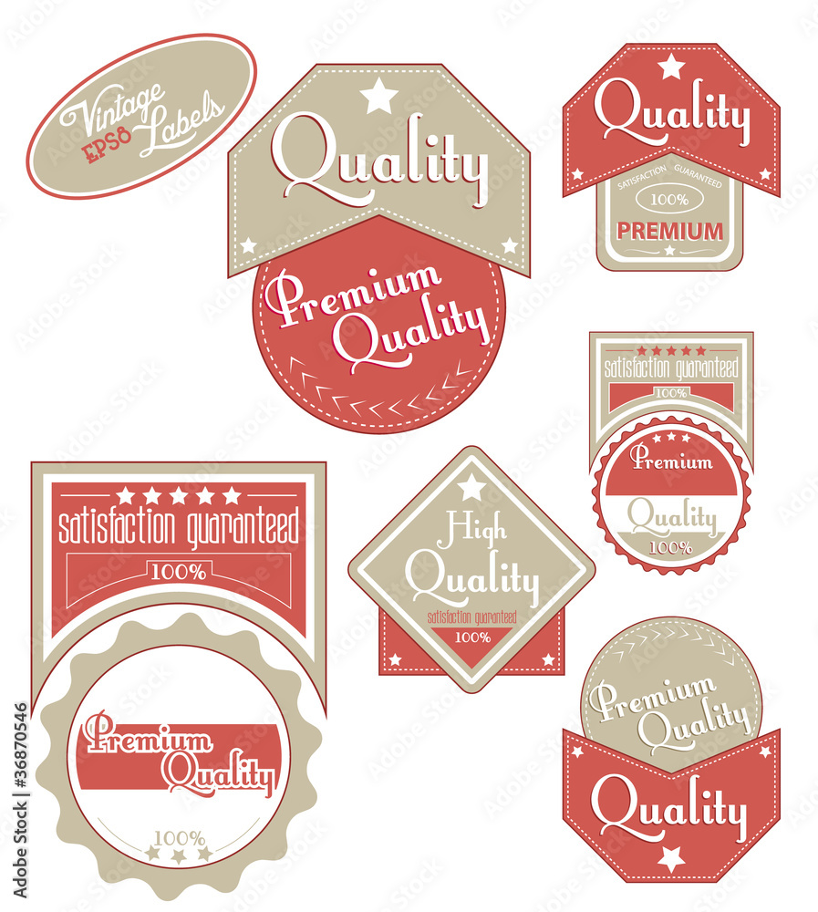 Brown-red quality labels. Vector illustration.