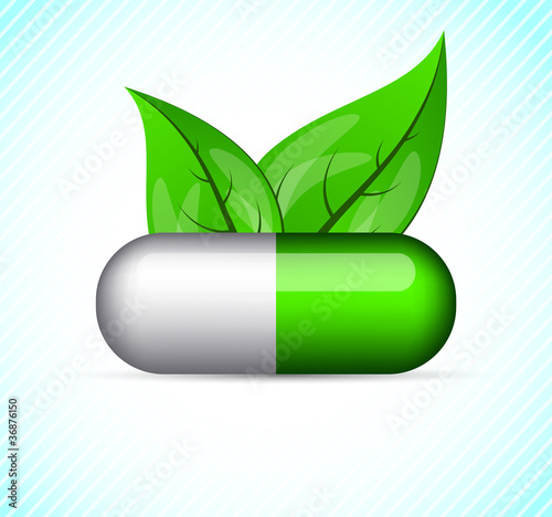 Background with pill and leaves