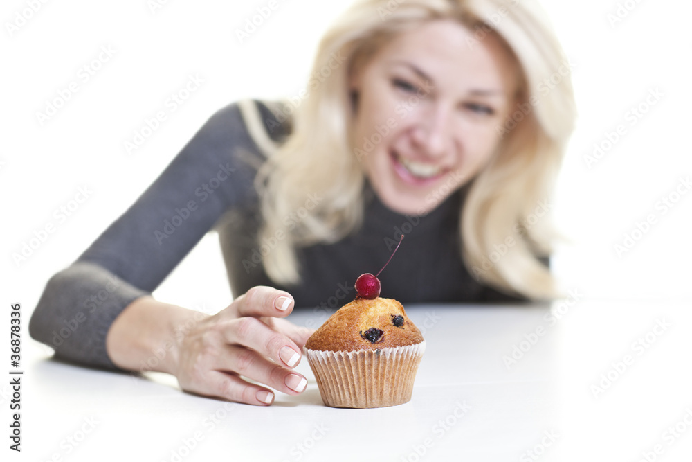 Woman about to eat cake