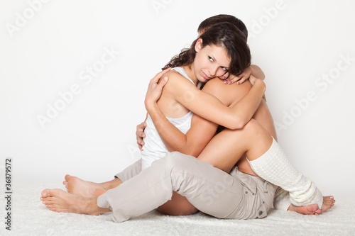 young woman gently pressed boyfriend