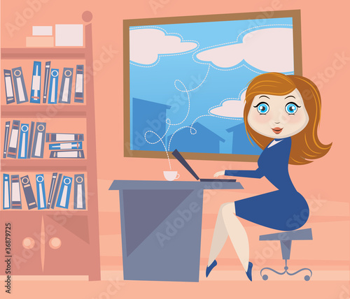 cartoon vector girl in her office